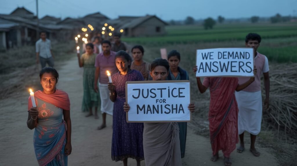 भिवानी में मनीषा हत्या कांड के खिलाफ ग्रामीणों का विरोध प्रदर्शन और मोमबत्ती जलाकर इंसाफ की मांग